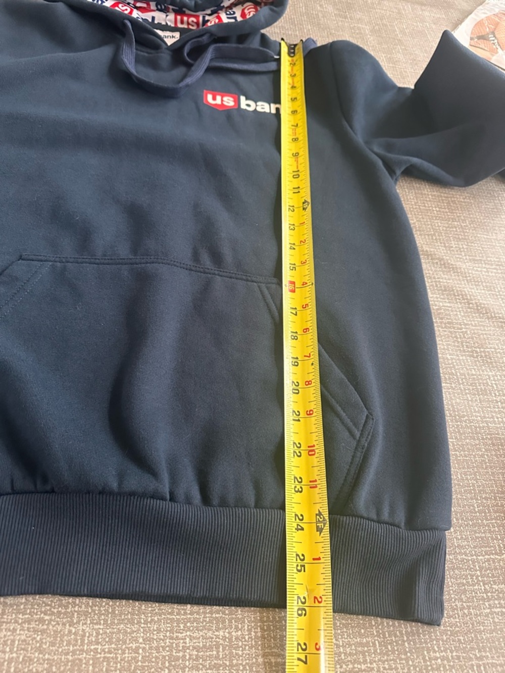 US Bank Hoodie Men’s Medium Navy Pullover Logo Sweatshirt Corporate Promo - Picture 11 of 13